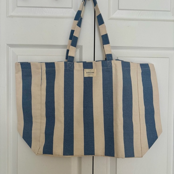Sezane Handbags - New Sezane Blue and Cream Striped Tote